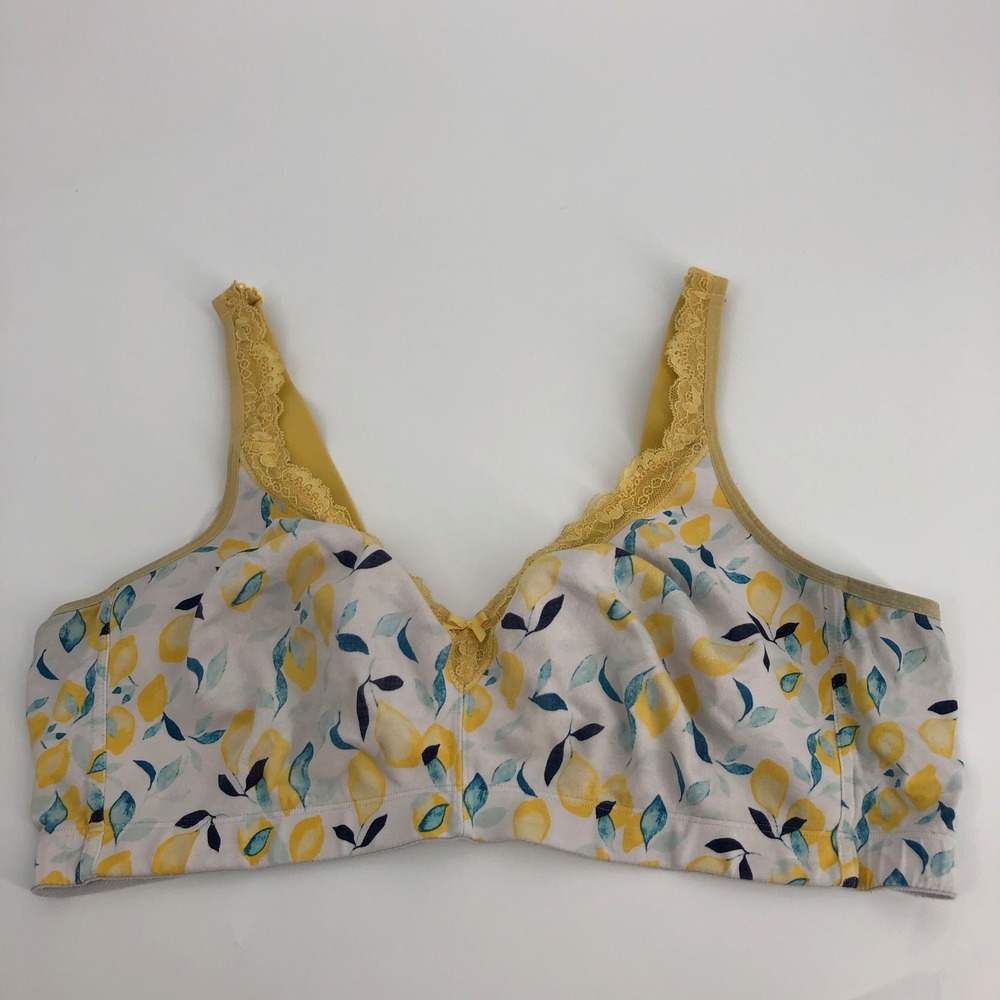 Catherines Womens Cotton Bra Size 48D Lemon‎ Fruit Novelty 100% Cotton Wireless